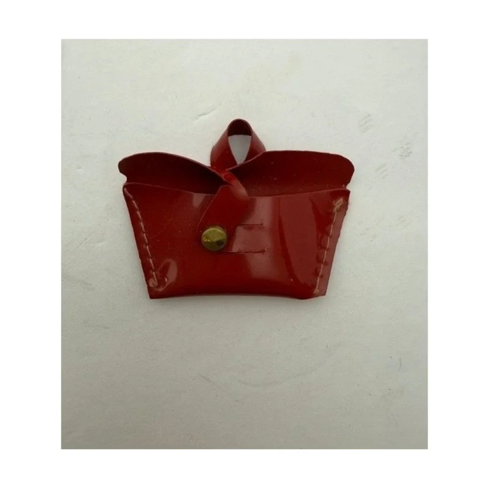 Vintage Red Vinyl Miniature Coin Purse Fashion Doll Barbie hand Loop